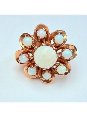 Estate 14K Solid Yellow Gold Australian Opal Vintage Atomic Retro Cocktail Ring